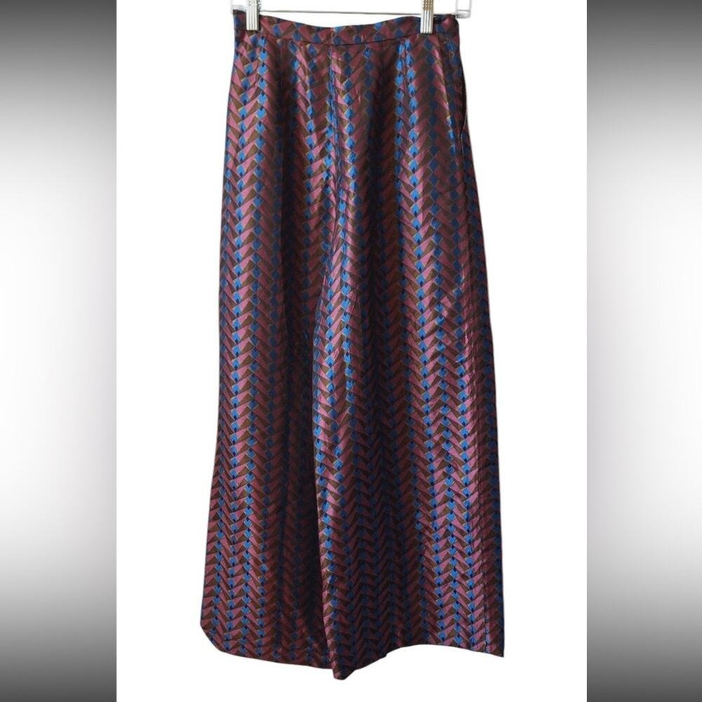Etro Red and Blue Wide Leg Pants metallic jacquard Geometric 38 - Picture 2 of 12